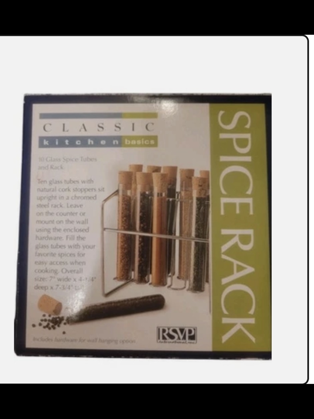 RSVP Glass Spice Tube Rack with Natural Cork Stoppers and Green Accent